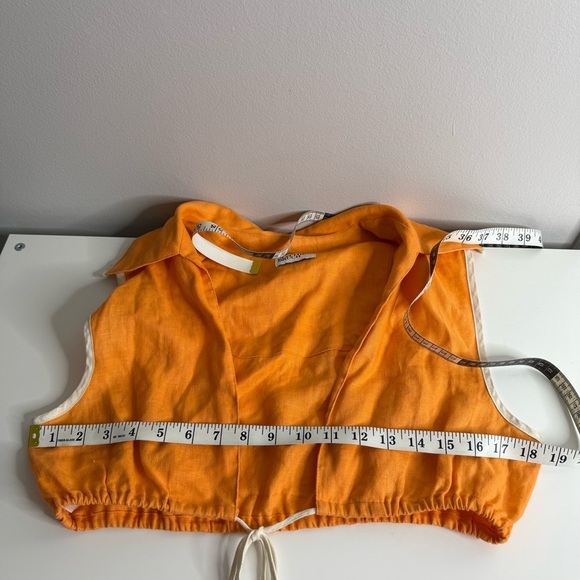 Matthew Bruch - Tie Waist Crop Top - Orange White Linen - Sz 4- RTR - Picture 12 of 13